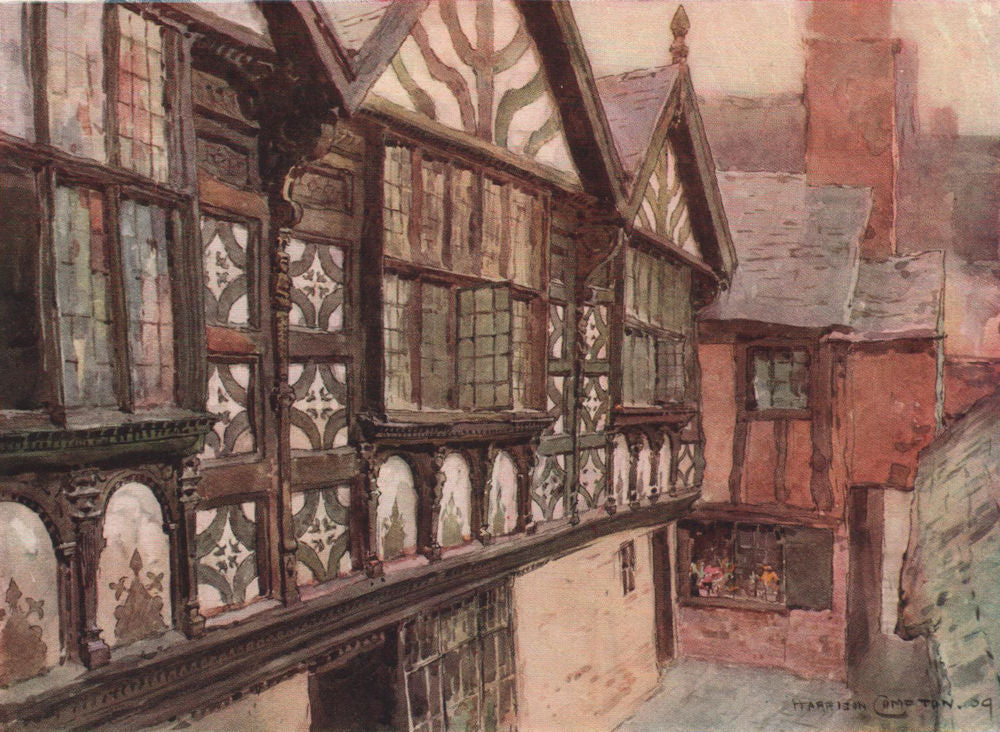 Stanley House, Chester, by Edward Harrison Compton 1910 old antique print